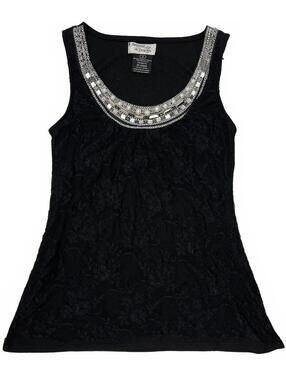 Y2K Avenue Design Black Laced Tank Top With Embellished Beaded Scoop Neckline S